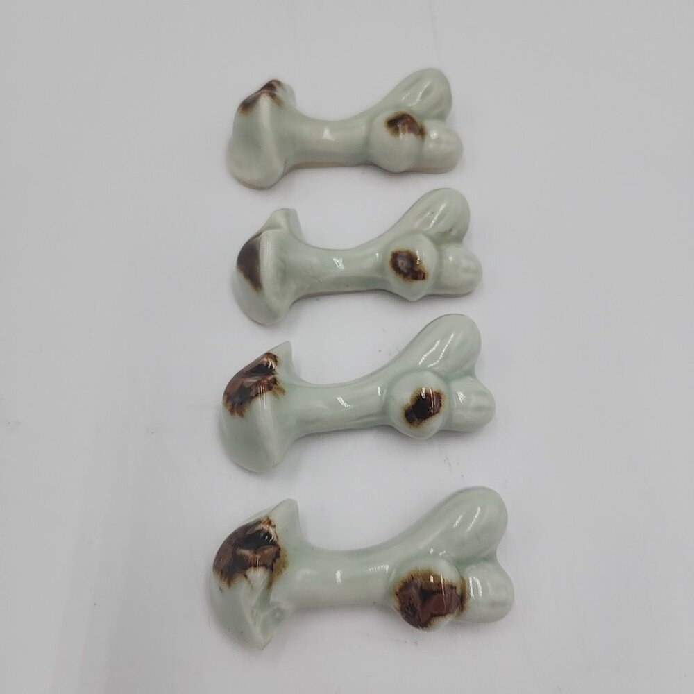 1980s Shiitake Mushroom Chopstick Rests Holders Lot 4 Brown Blue Japan Ceramic